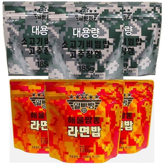 일빵빵 대용량 소고기비빔밥(고추장형) 3개+해물짬뽕 라면밥 3개, 915g, 1세트