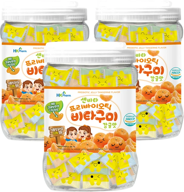 센비타 프리바이오틱 식물성 유산균 비타구미 감귤맛 젤리(+17정 딸기젤리 이벤트), 3개, 360g - 쿠팡