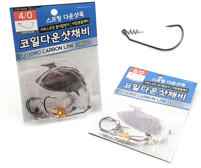 EOS 웜이탈방지 카본라인 코일다운샷채비 스프링다운샷채비 광어바늘, 1개