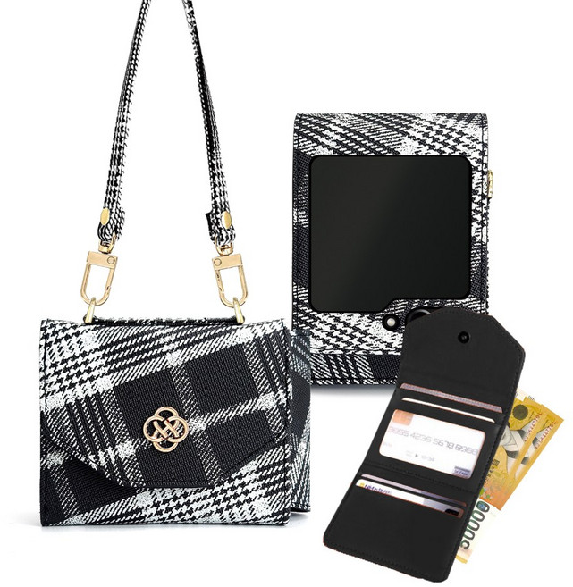 맥스코어 갤럭시 Z플립 체크 패턴 카드 현금 지갑 다이어리 케이스