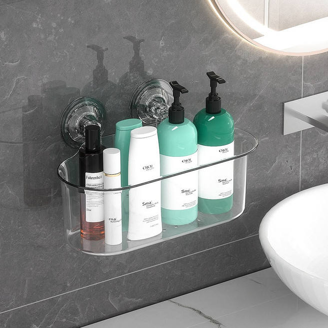 욕실 흡착식 이중 흡착컵 대형 수납함 수납선반, 투명, 1개