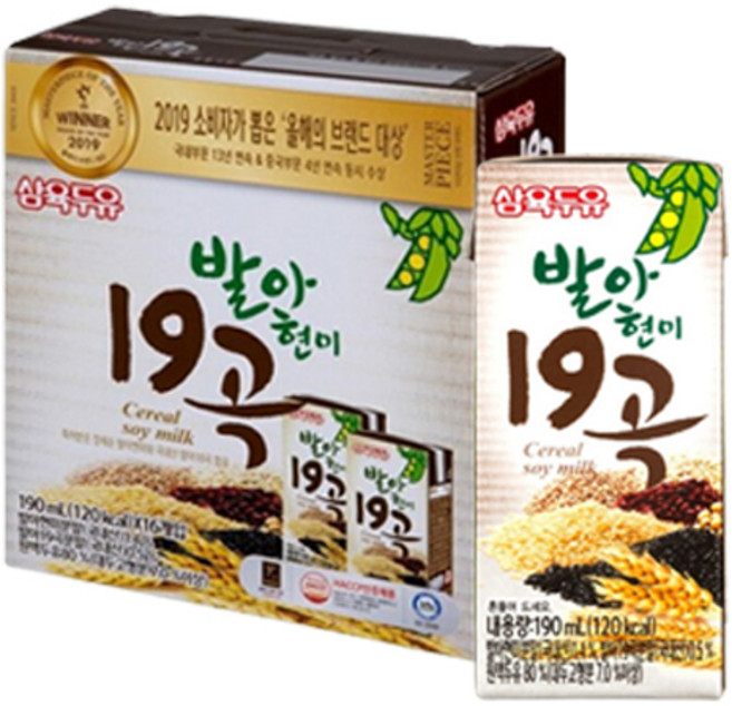 삼육두유 발아현미19곡 두유, 190ml, 16개