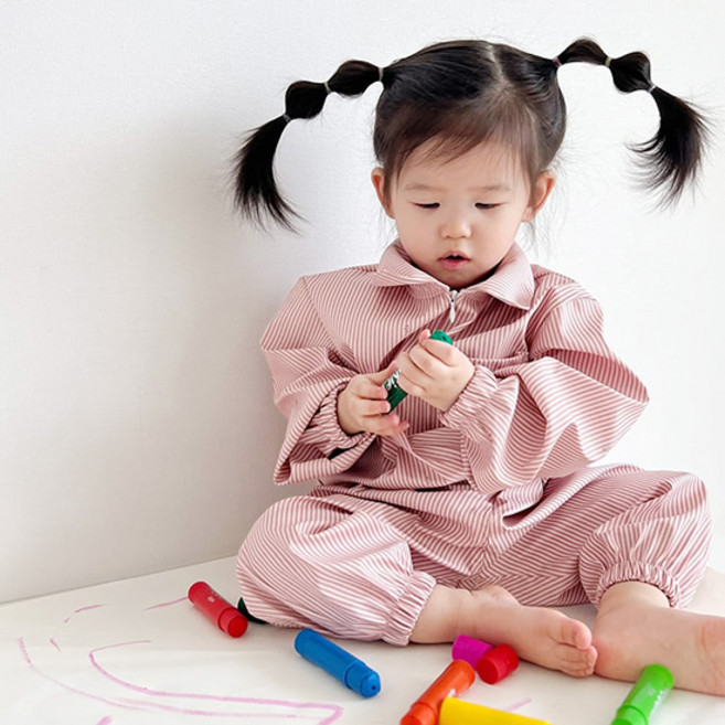 오보기 국산 아기 유아 전신 미술가운 방수가운 아트플레잉수트, 핑크