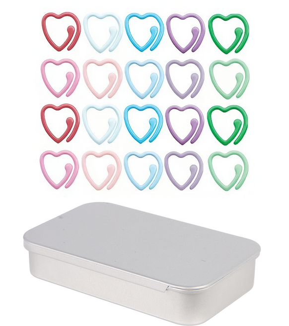 ATB 파스텔 하트 뜨개 마커링 단수링 20P + 틴케이스 세트, 1개, 혼합색상