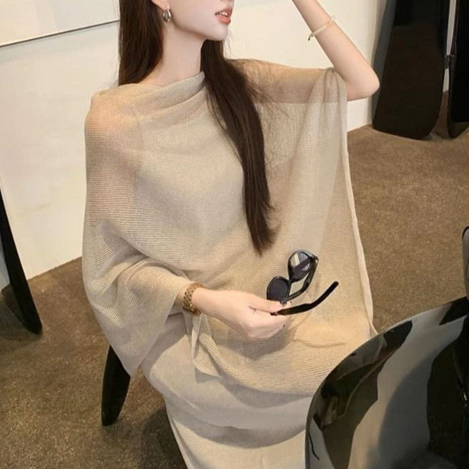 Kdragon 여성 여름 홀터넥 불규칙 숄 니트 블라우스 숄 케이프 얇은 톱