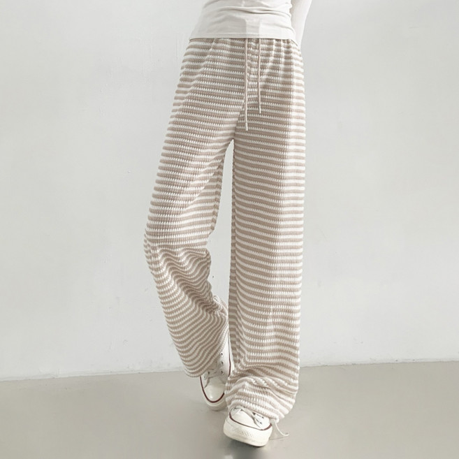 마루마켓 스트라이프 와이드 트레이닝 팬츠 홈웨어 줄무늬 편한 바지 파자마 니트 와플