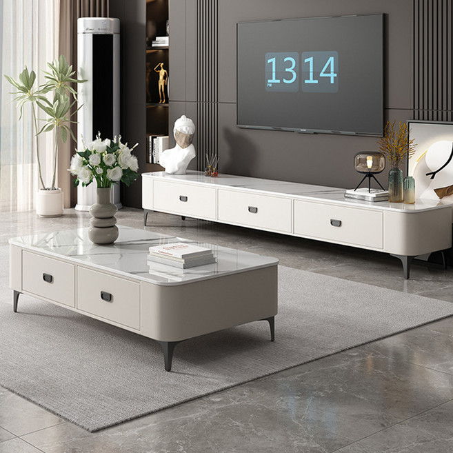 BYOU 모던 심플 세라믹 거실테이블 + 원목 수납 소파테이블 인테리어 테이블 1000 1200 1300, 눈산 화이트 + 흰색 캐비닛