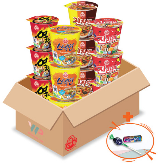 오뚜기 컵라면 소컵 4종 혼합세트 진라면 매운맛 3컵+열라면 3컵+진짬뽕 3컵+스낵면 3캅 총12컵 미니 맨토스+투시팝 사탕 사은품 2종 증정, 1개