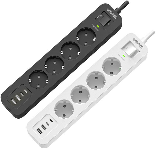 ORDFLES USB 멀티탭 2A+2C PD20W 고용량 과부하차단, 4구 블랙, 1개, 2m