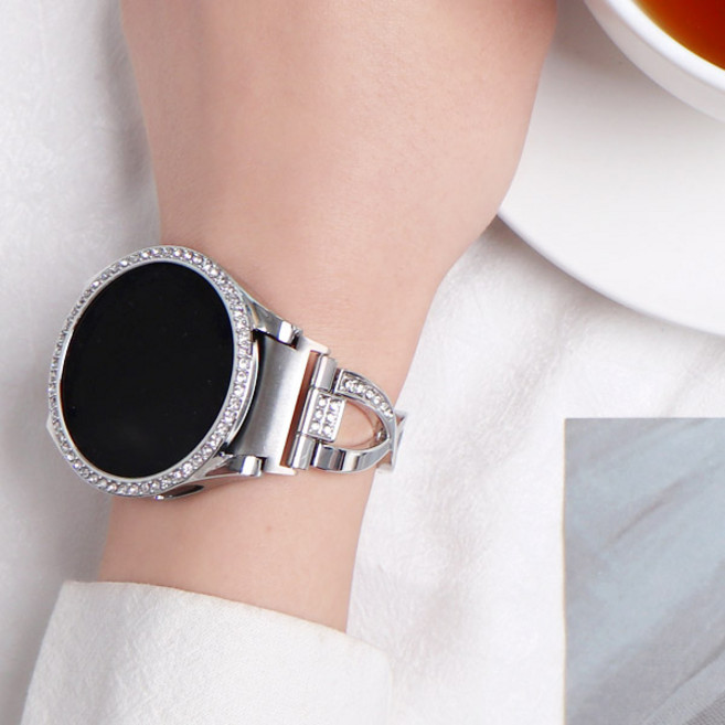 미소피아 갤럭시워치7 6 5 4 호환 큐빅메탈+케이스 스트랩 여성 메탈커브형 날개형 시계줄 밴드, 실버세트 워치5/4 44mm