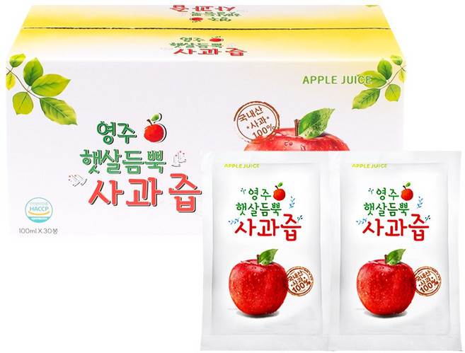햇살듬뿍 사과즙, 100ml, 30개