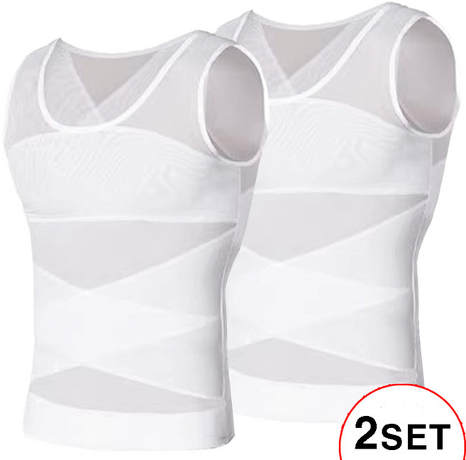 라온피플 2매세트 시원한 인견 남성 가슴 뱃살 옆구리 어깨 보정런닝 보정나시 여유증 보정 2P