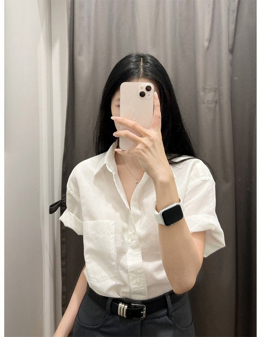 4위 - BROWMODA 여성 캐주얼 데일리 반팔 카라 티셔츠 블라우스 통기성 루즈핏 통근 셔츠