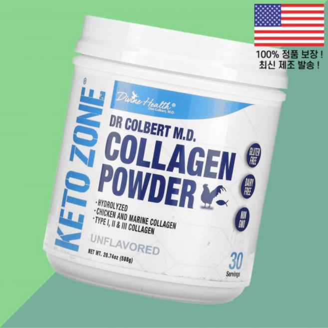 디바인 헬스 닥터 콜버트 케토 존 콜라겐 파우더 가루 분말 무향 20.74온스 588g Divine Health Dr. Colbert's Keto Zone Collagen Po, 1개