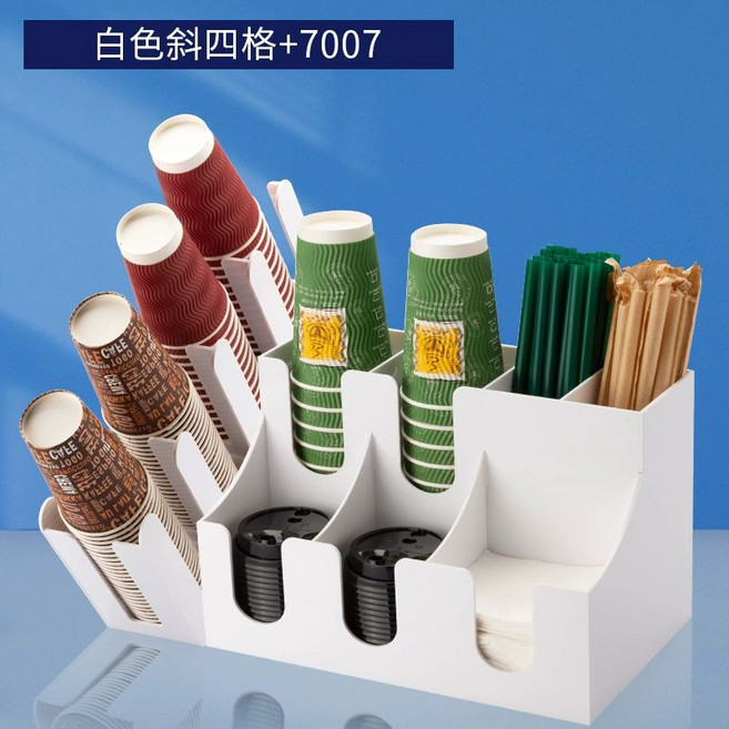 포장백 정리함 비닐봉투 대형 디스펜서 테이크아웃 수납함 아크릴 배달봉투, 화이트 사선 네 칸+7007, 1개