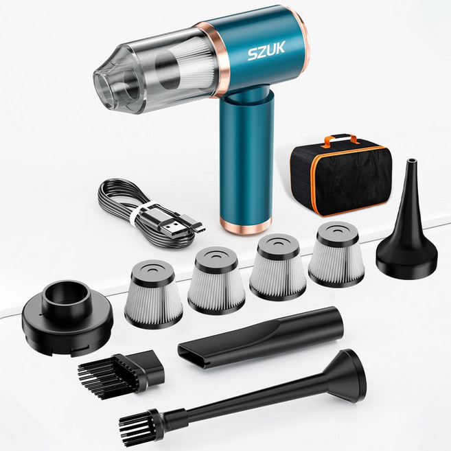 SZUK 자동차 진공 청소기 90000PA 강력한 무선 휴대용 청소 기계 홈 및 사무실을위한 미니, Blue 4hapa bag, 1개