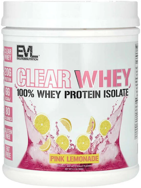 EVLution Nutrition Clear Whey 100% 분리유청단백질 핑크 레모네이드 500g(1.1lb) EVL-02988, 1개, 500g - 쿠팡