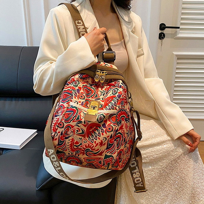 지디오 여성 나일론 백팩 책가방 배낭 꽃무늬 프린팅 대용량 투웨이 여자 가방