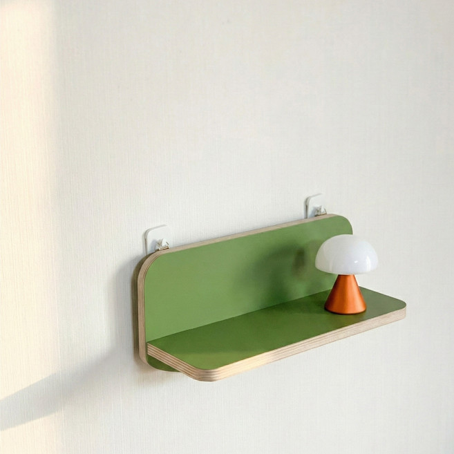 클라우드 곡선 벽선반 무타공 꼭꼬핀 인테리어 선반, 1단, 올리브 그린 + 꼭꼬핀 세트