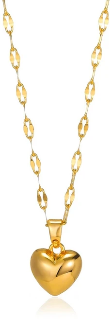 Ecrine 목걸이 18K도금 하트 펜던트 체인 미니멀 부드러운 느낌 목걸이 데일리 통근 데이트 액세서리 여자친구 선물 추천 쇼핑백 포함