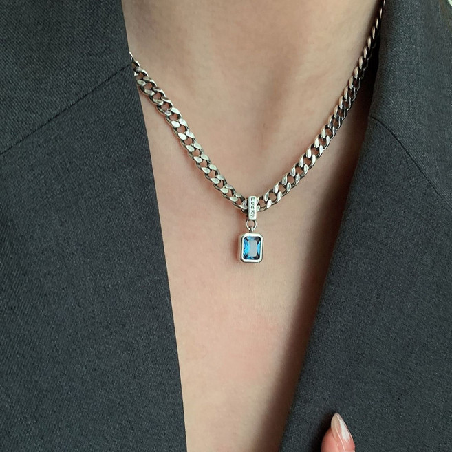 행운의 블루 다이아 디자인 지르콘 큐빅 팔찌 목걸이 세트