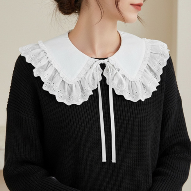 여성 러블리 레이스 프릴 리본 니트 가디건 레이어크 페이크 카라 넥케이프 F672