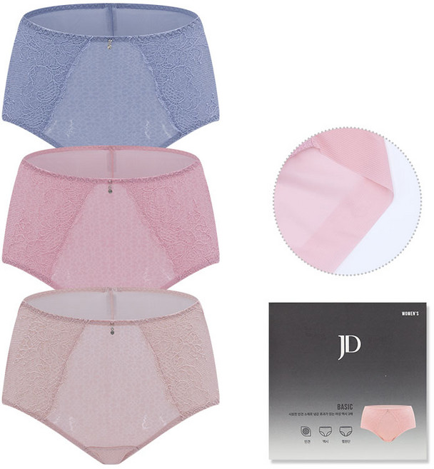 제임스딘 시원한 인견 노라인 여성 맥시팬티 3매입