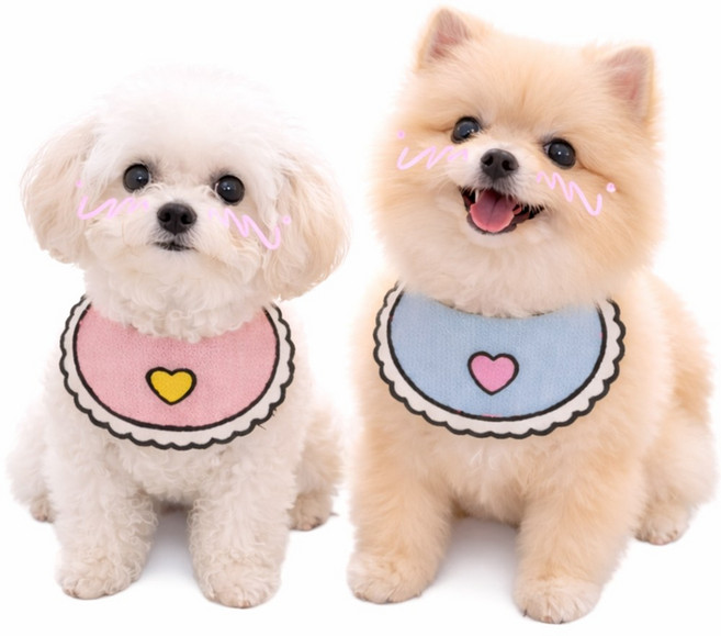 로로포우 강아지 턱받이 고양이 스카프, 1세트, 블루+핑크