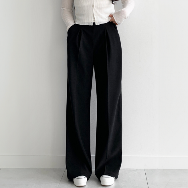 하바우 여성 캐주얼 스판 밴딩 롱 숏 와이드 핀턱 슬랙스