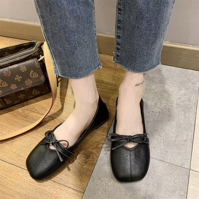 TIRA 여성 플랫슈즈 리본 장식 심플 데일리 편안한 착화감 봄 여름 캐주얼 사각코 단화