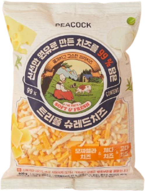 피코크 자연치즈를 99% 담은 트리플 슈레드치즈 (개봉 후 냉동보관) 800g, 피코크 [피코크] 자연치즈를 99% 담은 트리플 슈레드, 1개
