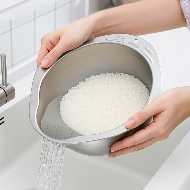 오브쿡스 연마제없는 올스텐 쌀 세척볼, 2개, 실버
