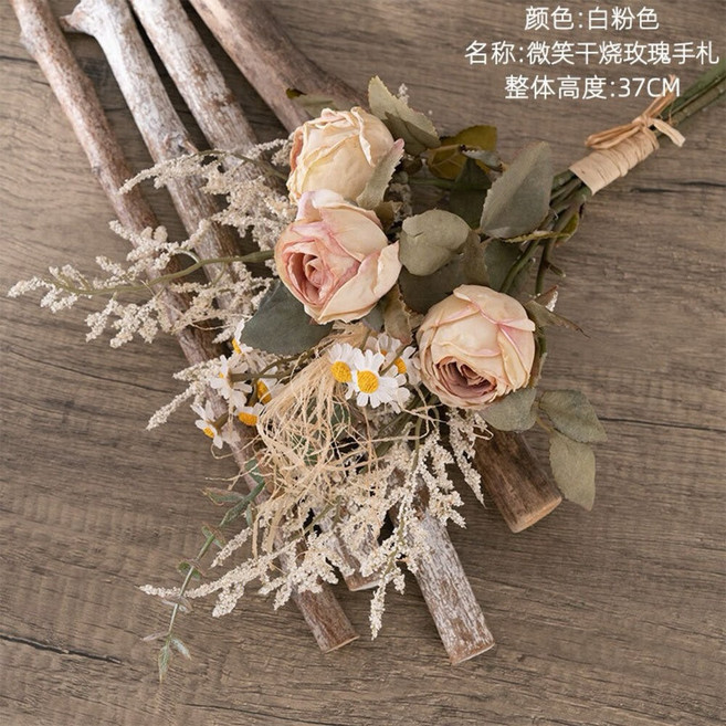 仿真花束 微笑乾燒玫瑰手札 家居裝飾, 白粉, 1個