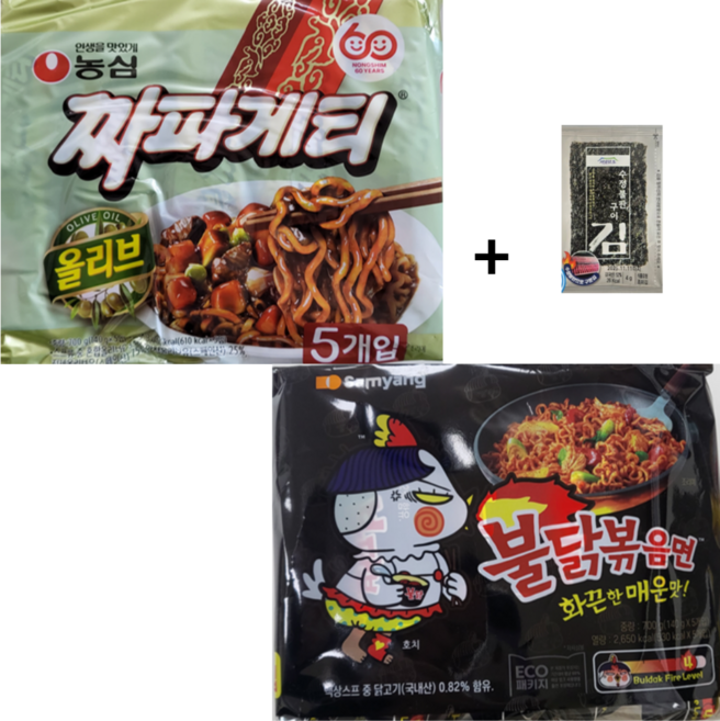 송라면) 짜파게티 5 + 불닭볶음면 5 + 김4g(사은품), 1세트