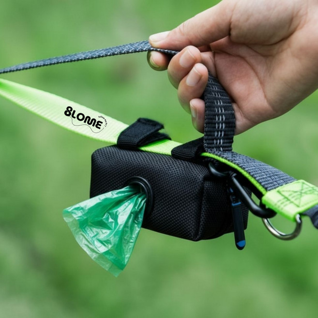 8LOME 강아지 산책용 풉백 파우치 리드줄 홀더형 미니 트릿백 & 배변봉투 세트, 1세트, 블랙