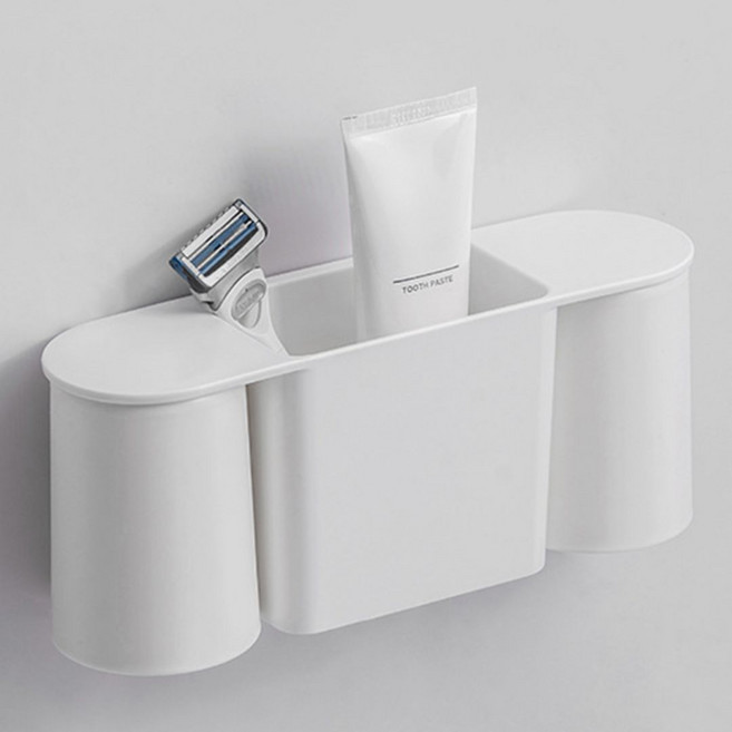 릴리바스 올인원 프리미엄 무타공 양치컵 칫솔꽂이 세트, 1개, 퓨어화이트