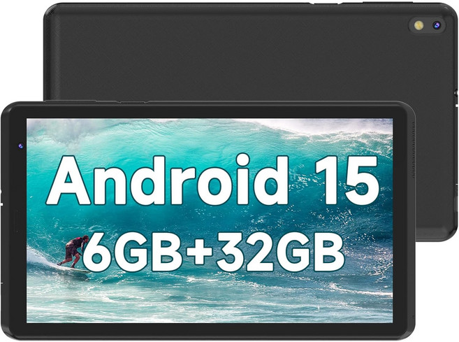 BYANDBY 태블릿 7인치 안드로이드 15.0 6GB+32GB ROM 1TB 확장 쿼드코어 WiFi GMS 듀얼 카메라 교육용 게임용 블랙, Black, 1