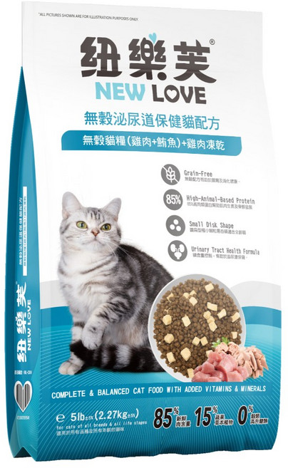 紐樂芙 NEW LOVE 無穀高肉量凍乾貓飼料 升級配方 多種口味 小顆粒 5lb/12lb, 無穀泌尿道保健貓配方,300g*4(原廠包裝), 1個