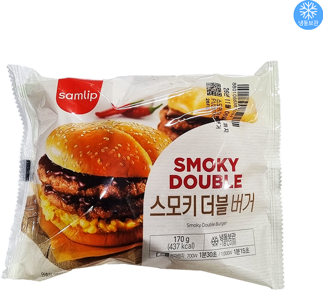 삼립 스모키 더블 버거 170g 냉동 편의점 매점빵 두툼 숯불향 수제햄버거 재료, 1개