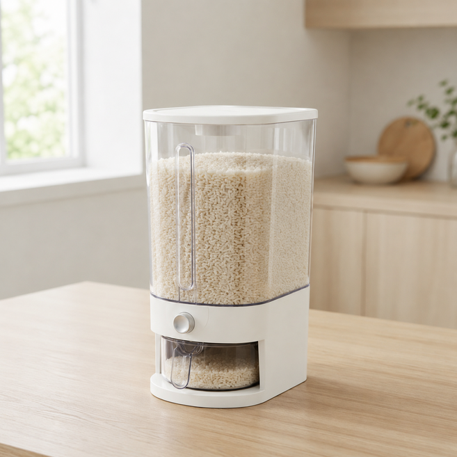 꼼수창고 원터치 방습 계량 쌀통 쌀 보관통 10kg 5kg, 1개, 투명