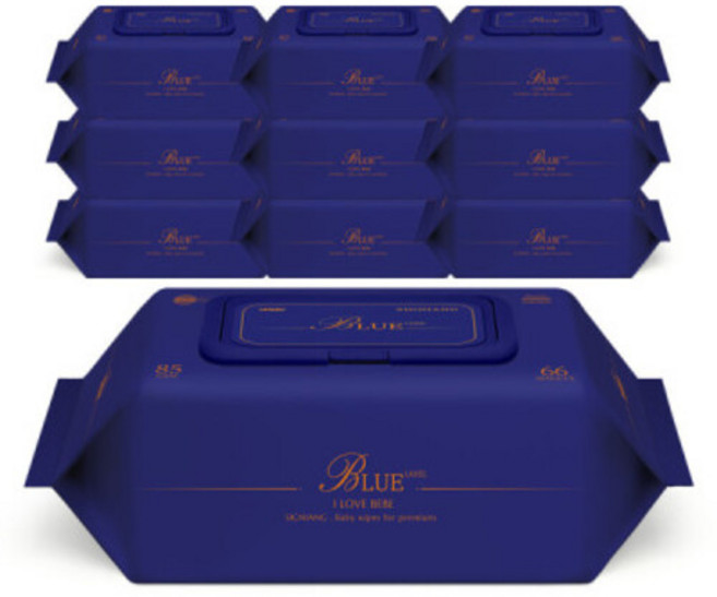 아이러브베베 85g고평량 시그니앙 블루라벨 10팩 캡형 엠보 66매 아기물티슈, 단일구성