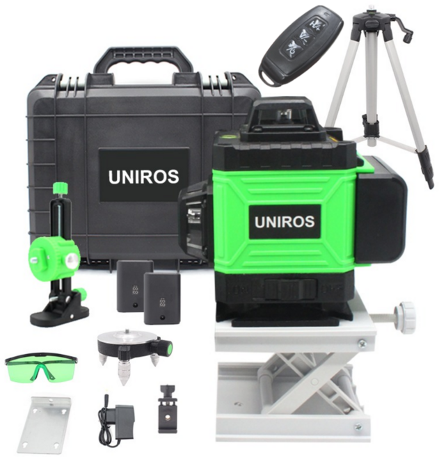 유니로스 레이저레벨기 그린 16라인 부속품포함 완벽세트, 1세트, 본품 + 배터리 2개이상