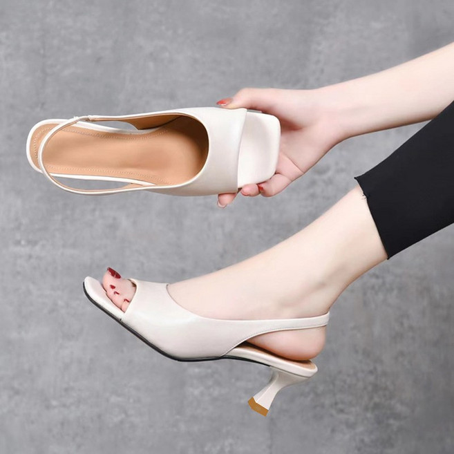 후아나야 여성 여름 샌들 프렌치 슬링백 솔리드 컬러 오픈토