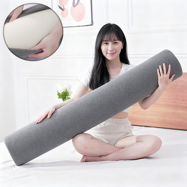 포령트레이드 바디 필로우 푹신하고 부드러운 베개 쿠션 커버 분리 세탁 고회탄성 스폰지, 그레이