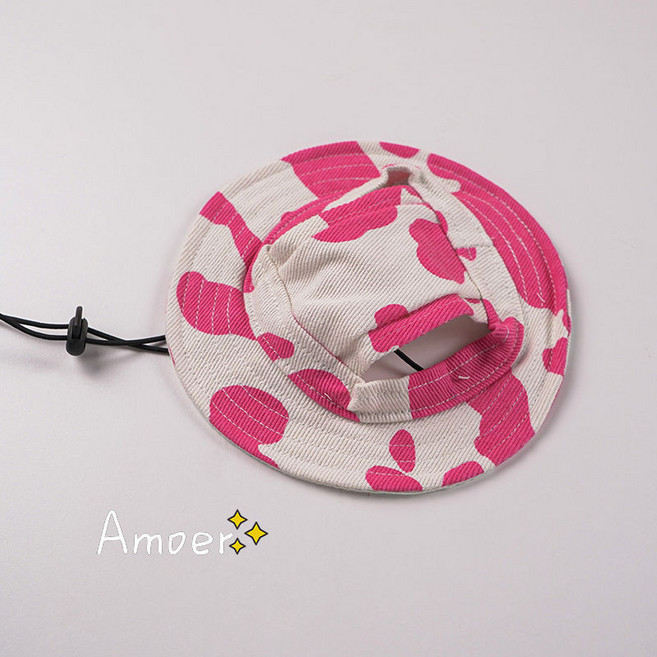 寵物可愛耳朵貓咪狗狗帽子 夏季寵物防曬太陽帽, 粉白紋奶牛,小號 建議約1-3.5kg 標準看頭圍, 1個