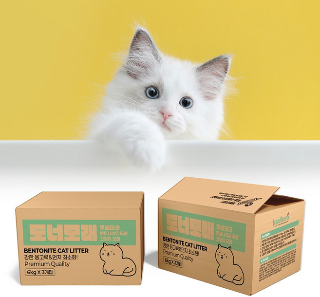 (동물병원추천 신제품) 루쎄테라 도너모래 고양이 먼지없는 벤토나이트 대용량 국산 모래, 무향, 3개, 6kg