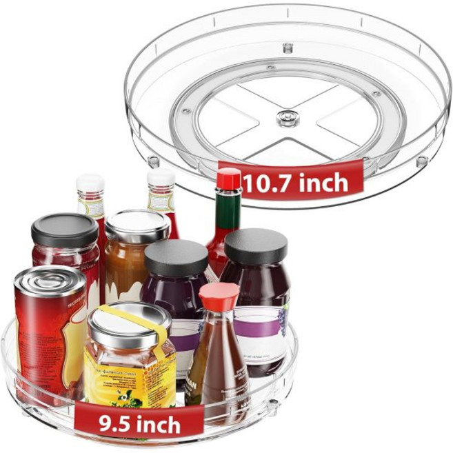 Optish 2팩 Lazy Susan Organizer 캐비닛용 9.5인치 턴테이블 스파이스 랙 냉장고 정리함 및 식료품 저장실 옷장 조리대 미끄럼 방지, 9.5+10.7in, 2