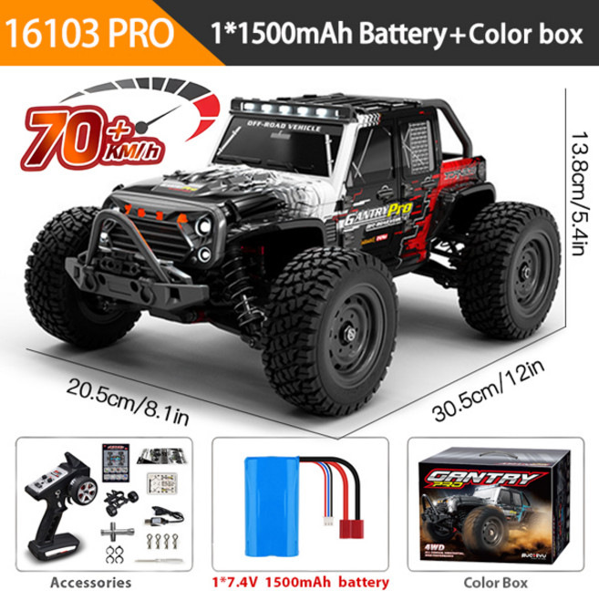 16103PRO 2.4GHz 70KMH 전문 RC 자동차 브러시리스 모터 116 스케일 4WD 고속 오프로드 클라이밍 차량LED 조명 포함, [03] 16103PRO 70KM-H Box, 1개