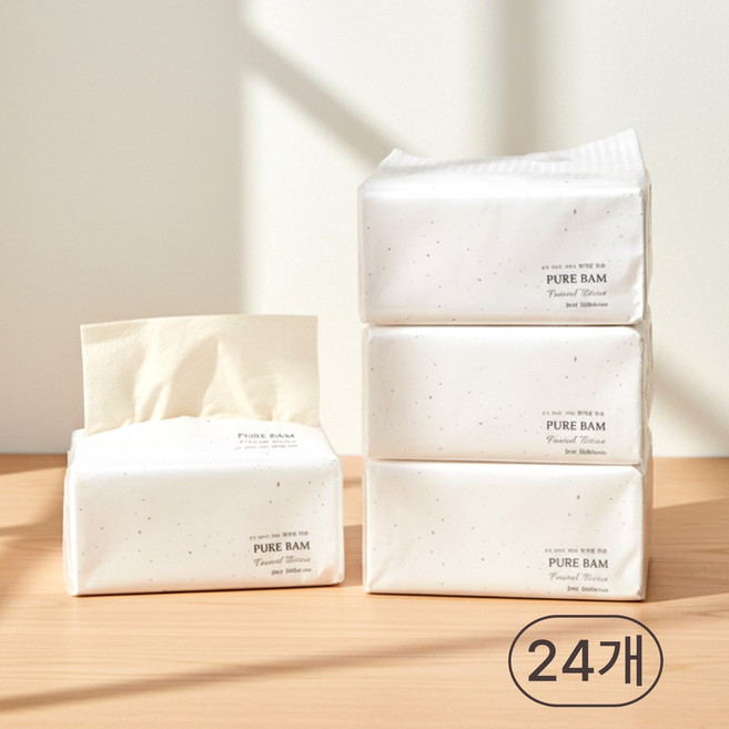 휴홈 무표백 대나무 퓨어밤 소프트팩 팝업 티슈 3겹, 24개, 160매