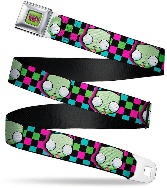 Nickelodeon 벨트 안전벨트 버클 벨트 Invader Zim GIR 페이스 체커 블랙 멀티 네온 조절 가능 멀티컬러. 459266